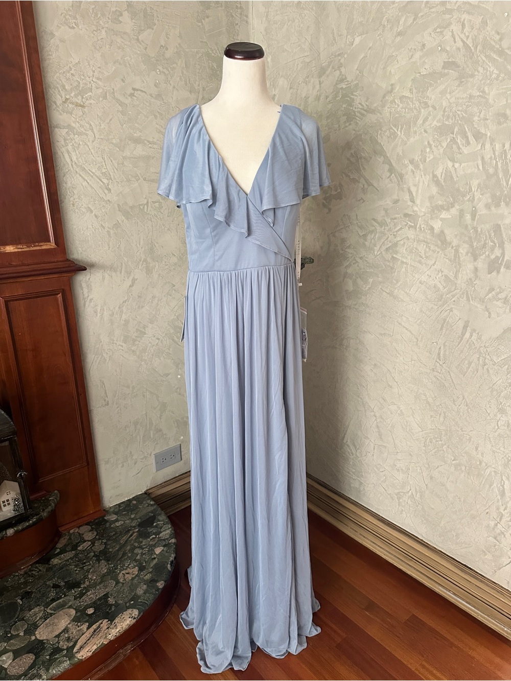 Azazie Jael bridesmaid dress in a dusty blue